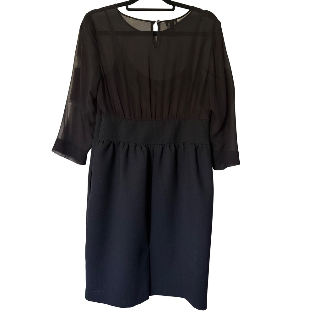 Talbots Black Sheer Bodice Wool Blend Skirt Cocktail Dress 12P Petite